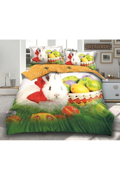 OEM Bed Linen Set, Finet, 4 Pieces, 2 Persons, 230x250cm, Happy Easter Print M13, Multicolor