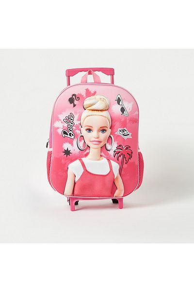 First Kid Barbie Printed Trolley Backpack Set with Lunch Bag and Pencil Pouch - 16 inches