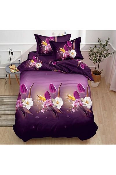 OEM Bed Linen, Finet, 3D Multiplied Print, 4 Pieces, Single, 155x200cm, Tulips, Multicolor
