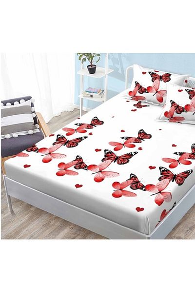 OEM Bed Sheet and Pillowcases, Finet, 3 Pieces, Single, 160x200cm, Butterfly Print, Multicolor