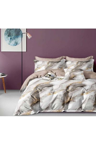 OEM Double bed linen set, 6 pieces, 2 persons, 180x200 cm, marble print, multicolor