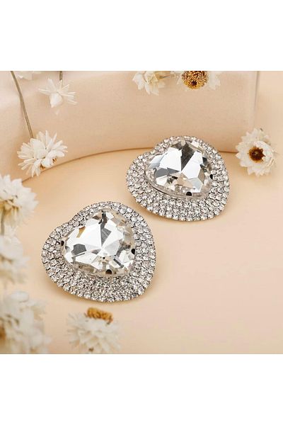 Eva Grace Diana earrings, silver, decorated with stones, heart-shaped