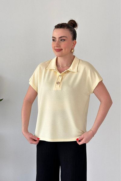 MaziButik Modal Polo Blouse Yellow