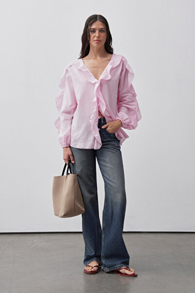 Mathilda Store Kadın Pembe Volan Detaylı Gömlek