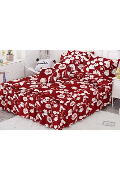 OEM Double Bed Set with Frills, Finet, 6 Pieces, 200x230cm, Red-White