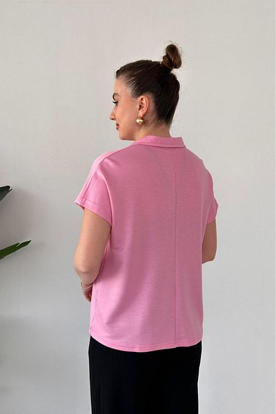 MaziButik Modal Polo Blouse Pink