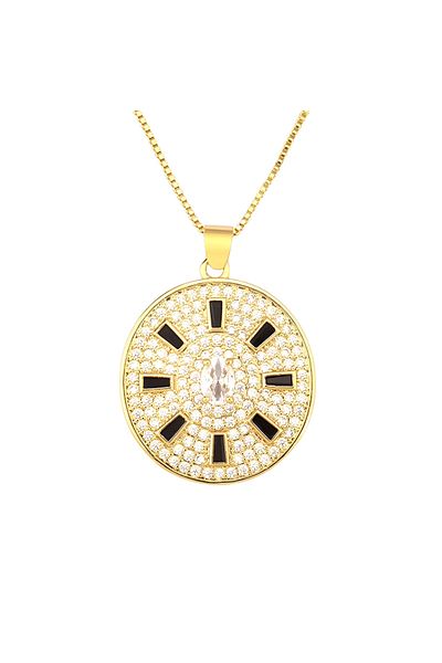 Eva Grace Rochelle necklace, gold, with round pendant, in vintage style - Boheme Collection