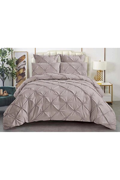 OEM Double Bedding Sonia-Home, Uni, Embroidered Pleats Model, 6 Pieces, Finet, 220x240cm, Brown