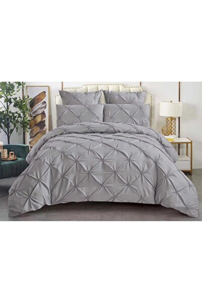 OEM Double bed linen set, Sonia-Home, Uni, pleated embroidery, 6 pieces, fine cotton, 220x240cm, Lig