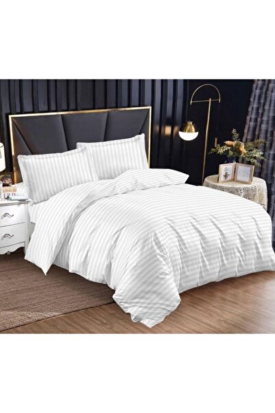 OEM Double bed linen set, fitted sheet, damask, 4 pieces, single person, plain, 140x200cm, white