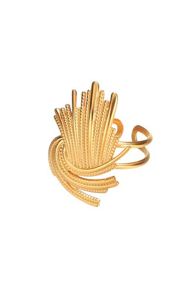Eva Grace Latia ring, gold, stainless steel, with abstract pattern, adjustable