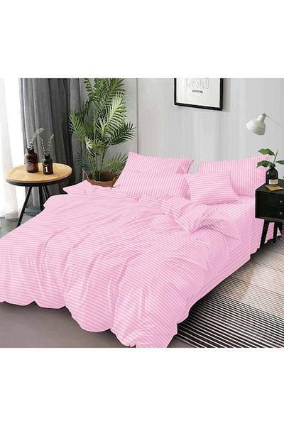 Pucioasa Lenjerie de pat dublu, Pucioasa, Damasc, 6 piese, 2 persoane, Uni, 245x250cm, Roz