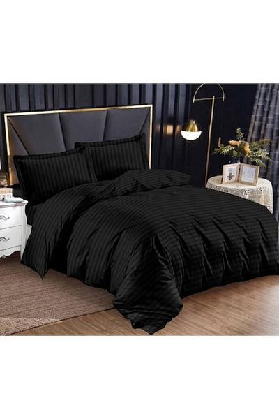 OEM Double Bed Sheet Set, Elastic Bed Sheet, Damask, 4 Pieces, Uni, 180x200cm, Black