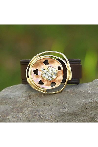 Eva Grace Shyla leather bracelet with zirconia and abstract pattern