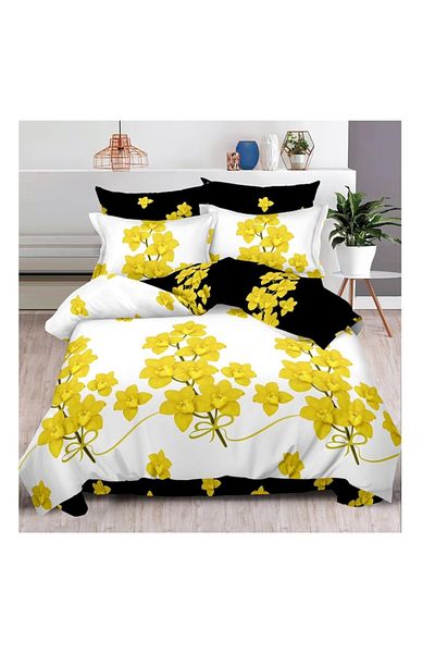 OEM Bed Linens Fine Cotton, 6 Pieces, Elegant Home, 2 Persons, 240 x 250cm, Yellow Black