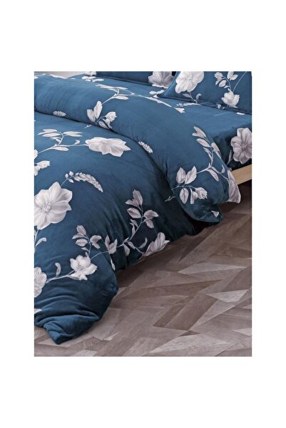OEM Double Bed Linen, Cocolino, 4 Pieces, 2 Persons, 180x200cm, Floral Print, Blue-Grey
