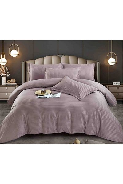 JOJO HOME Set de lenjerie de pat dublă, Jojo Home, Damasc, 4 piese, 1 persoană, 155x230cm, Prună