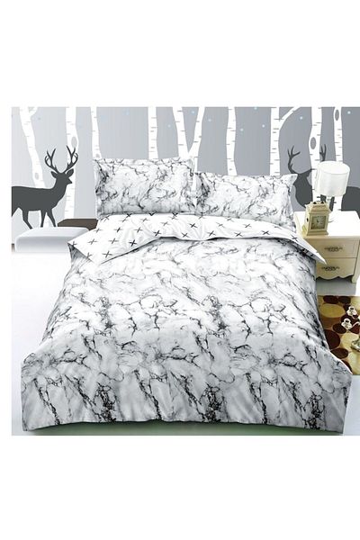 OEM Double Bed Sheet with Elastic, 4 Pieces, for 2 People 180x200 cm, Finet, Marbled Print