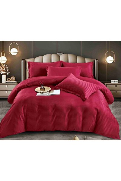 JOJO HOME Double Bed Linen, Jojo Home, Damask, 6 Pieces, 2 People, 230x250cm, Red Burgundy