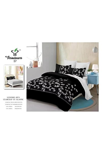 OEM Double Bedding Set, Spring, Finet, 6 pieces, 2 persons, White Flowers Print, 180x200cm