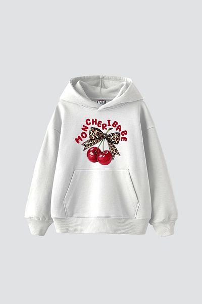 Bak Moda Mon Cherie Printed Oversize Women's White Hoodie