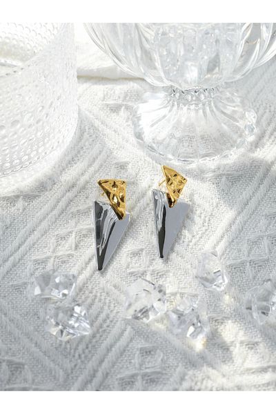 Eva Grace Enid earrings, gold and silver mix, stainless steel, with triangular pattern