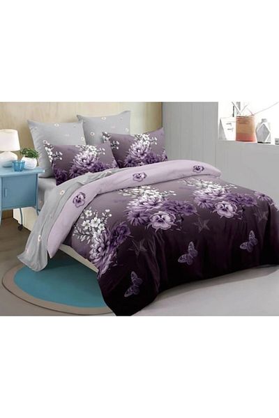 OEM Double Bedding Set, Spring, Finet, 6 Pieces, 2 Persons, Purple-Lilac Print, 180x200cm