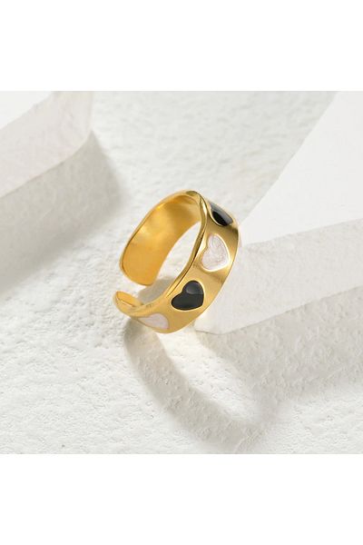 Eva Grace Ofelia ring, gold, stainless steel, heart pattern, adjustable