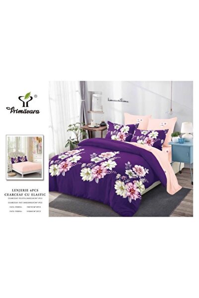 OEM Double Bed Linen, Spring, Finet, 6 Pieces, Floral Print, 180x200cm, Purple-Pink