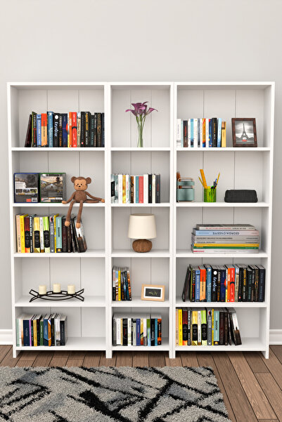 Remaks ZEN Kitaplık Kütüphane Hareketli Raflı Dekoratif Kitaplık-BEYAZ