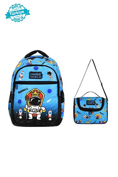 Royal Glow Waddell Combination Patterned Astronaut Primary School Boy's Bag and Thermal Lunchbox Set