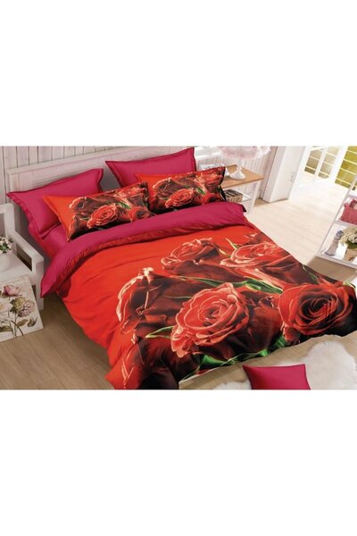 OEM Lenjerie de pat dublu, Catifea, 6 piese, 2 persoane, imprimeu Trandafiri, 230x250cm