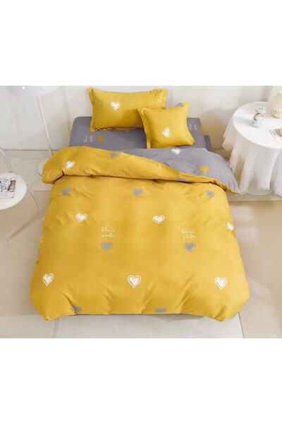 OEM Bed linen set, reversible, fitted sheet, Finet, individual, 4 pieces, 140x200cm, hearts