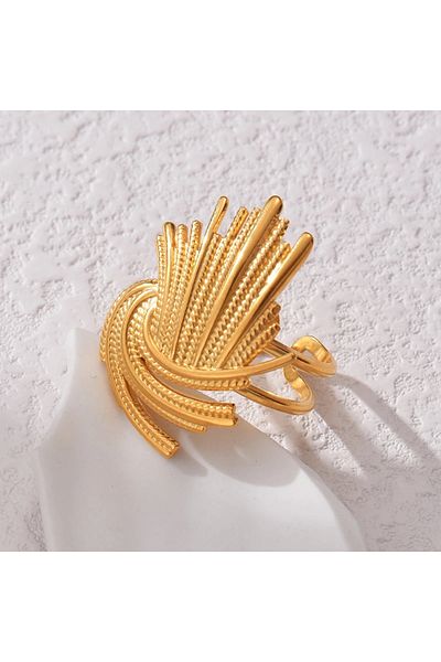Eva Grace Latia ring, gold, stainless steel, with abstract pattern, adjustable