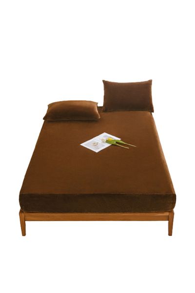 OEM Set Bed Cover and 2 Pillowcases, Velvet, 3 Pieces, Double, 180x200cm, Brown