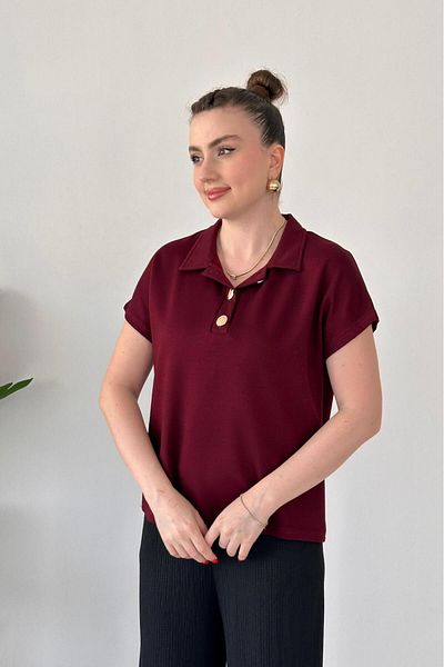 MaziButik Modal Polo Blouse Burgundy