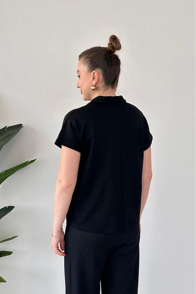 MaziButik Modal Polo Blouse Black