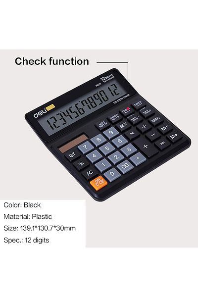 Deli EM01120 LCD Display Screen Calculator, Black