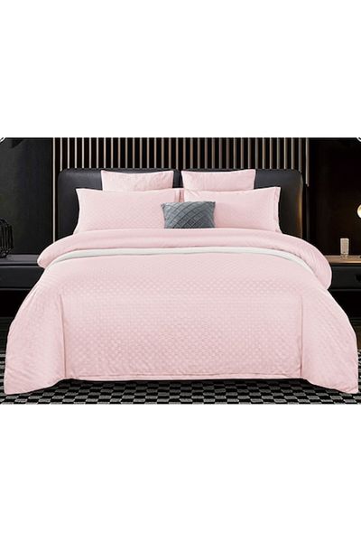 Pucioasa Set de cearșafuri pentru pat dublu, catifea cu bile Grofat Lux, Pucioasa, 6 piese, 245x250cm, somon