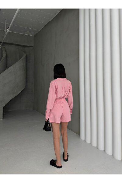 OUZ Fashion Women's Linen Shirt and Shorts Two-Piece Set