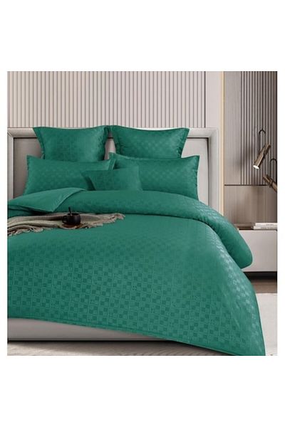 OEM Double Bed Linen, Checkered Pattern, Finet, 6 Pieces, 2 Persons, Uni, 180x200cm, Emerald Green
