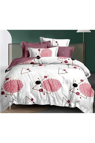 Pucioasa Double bed linen, Pucioasa, Finet, 6 pieces, 2 persons, Pink print, 245x250cm, White-Pink