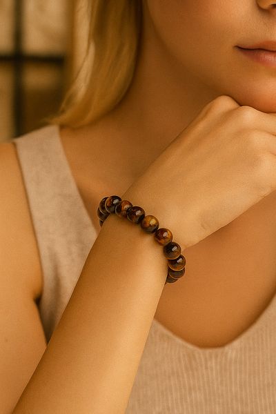 Safnaturel Igsl Certified Tiger Eye 8 mm Natural Stone Bracelet