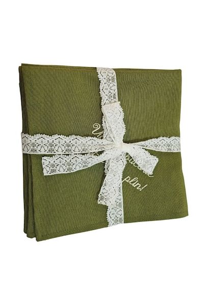 ARIALE Set 4 Embroidered Napkins, Cotton, 35 x 35 cm, Olive