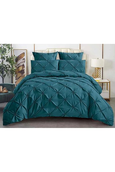 OEM Double Bed Sheet Sonia-Home, Uni, Pleated Embroidery Model, 6 Pieces, Finet, 220x240cm, Dark Turquoi