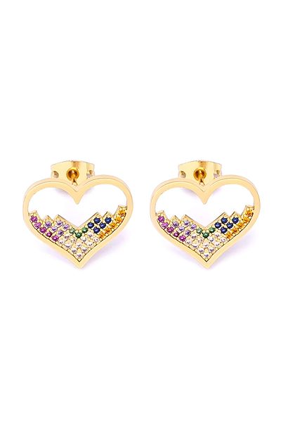 Eva Grace Zariah earrings, gold, with multicolored stones, heart-shaped - Boheme Collection