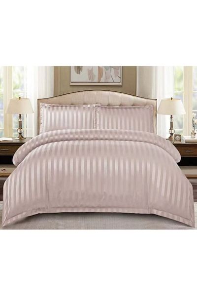OEM Lenjerie de pat dublu, Primavara, Damasc, cearsaf cu elastic, 4 piese, 2 persoane, Uni, 180x200cm, L