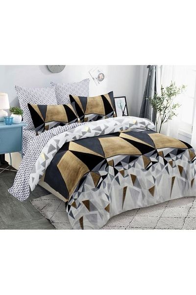 OEM Double Bed Linen, Cotton, 6 Pieces, 2 Persons, Abstract Print, Gray Multicolor