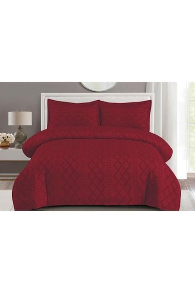 OEM Lenjerie de pat, Grofat M3, Uni, 4 piese, 2 persoane, 230x250cm, Bordo