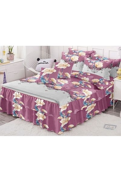 OEM Double Bed Linen, Ruched Sheet, Finet, 6-Piece, Floral Print, M7, 200x230cm